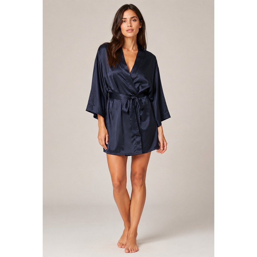 Thirdlove Satin Kimono Robe Womens One Size Black Polyester Belted NEW